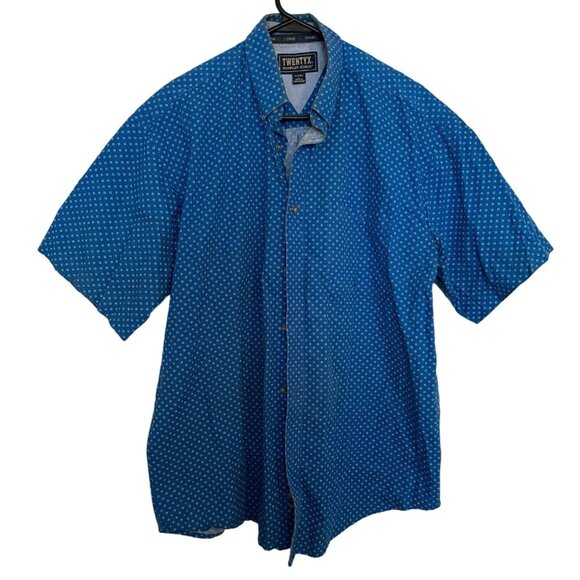 Wrangler Twenty X Mens Button Down Western Wear Shirt Large Short Sleeve Blue g2 - Picture 1 of 9